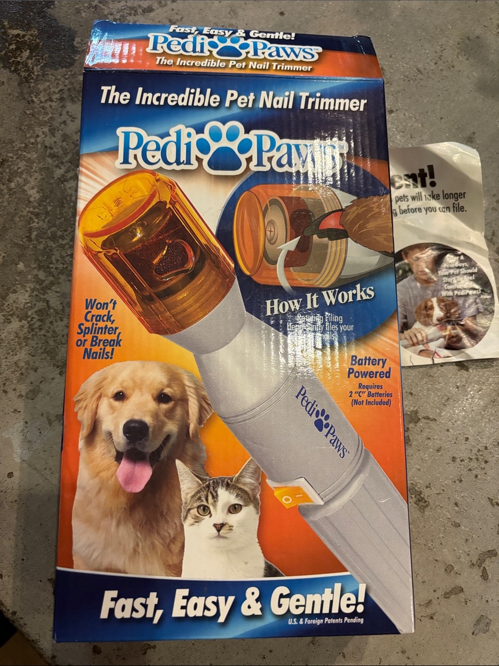 Battery-Powered Pet Nail Trimmer - White and Orange- new!